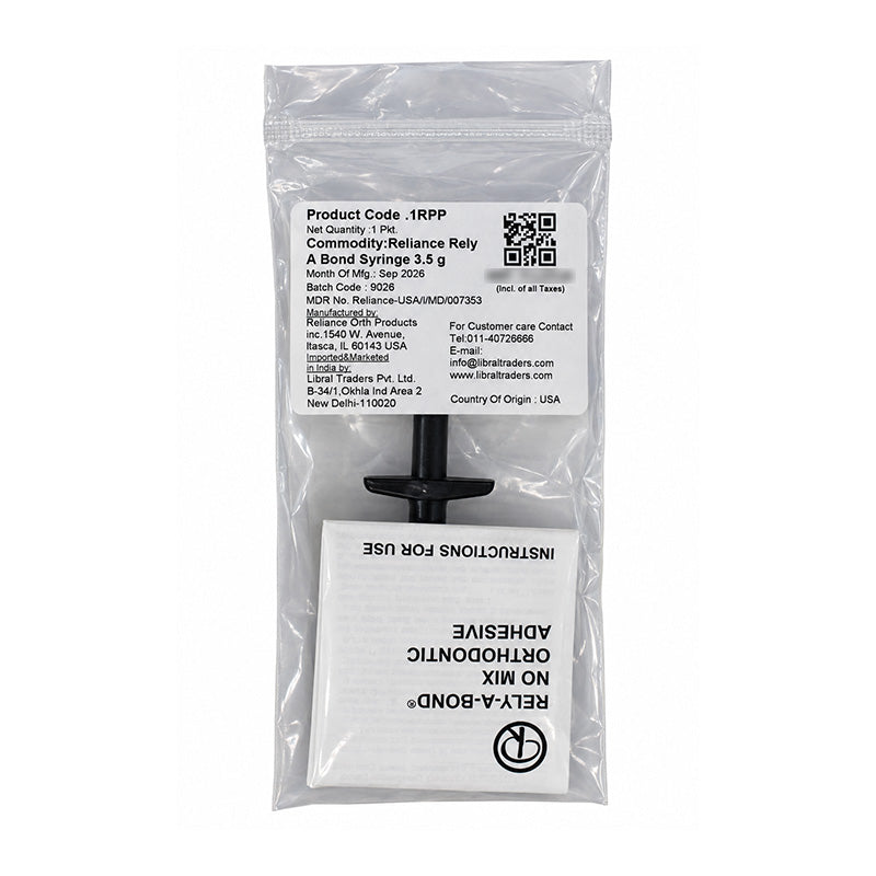 Reliance Ortho Rely-a-Bond Paste Medium in 3.5 Gms syringe, a self-cure orthodontic adhesive with a syringe applicator.