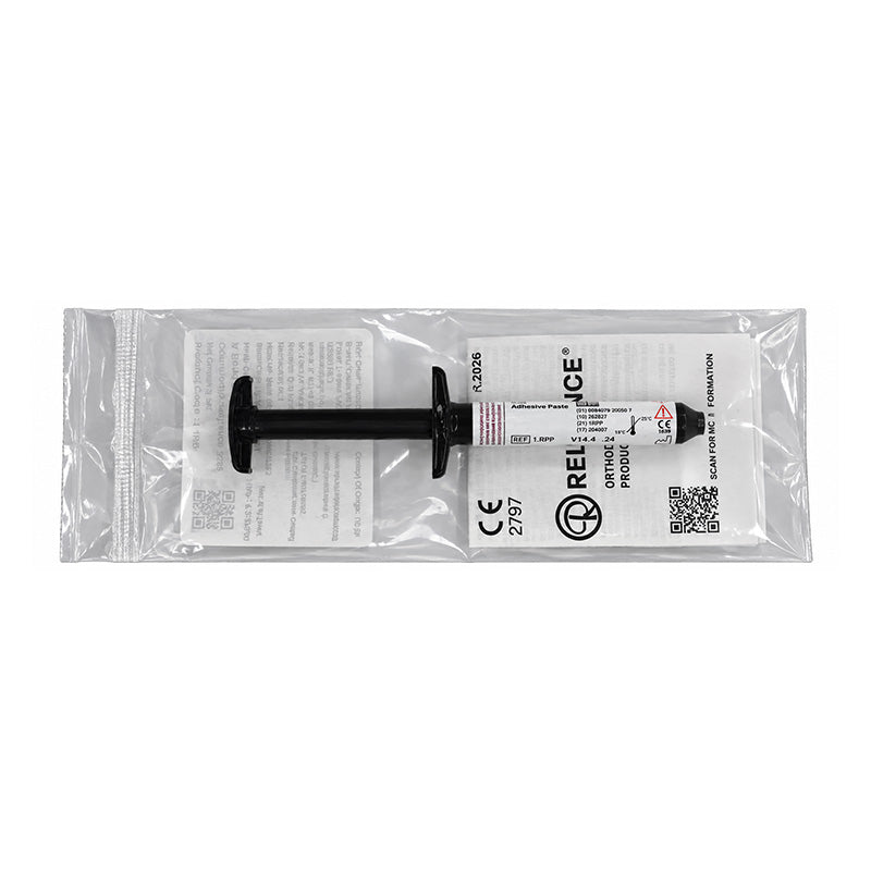 Reliance Orthodontic Ortho Rely-a-Bond Paste Medium in 3.5 Gm syringe, a self-cure dental adhesive for orthodontic bonding.