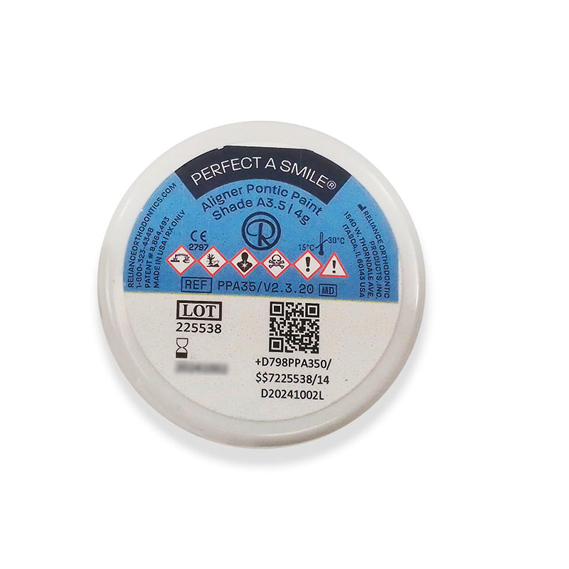 Reliance Orthodontic Ortho Rely Perfect-A-Smile Aligner Pontic Paint Shade 4g, adhesive for dental aligners, shown in the image.