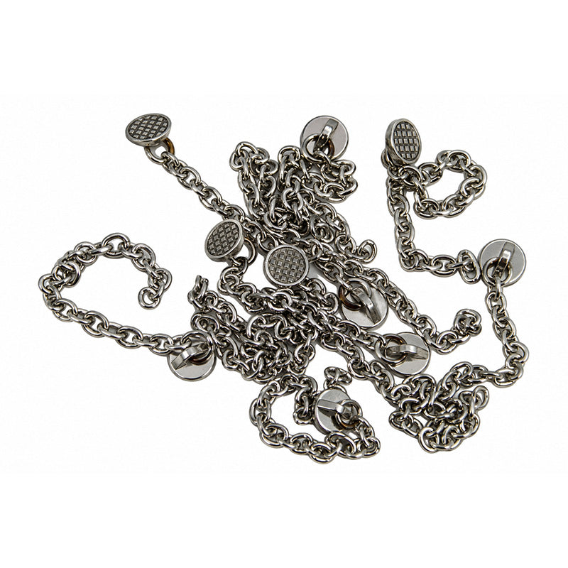Morelli bondable buttons with chain, metal fasteners, and decorative design, designed for clothing or accessories.