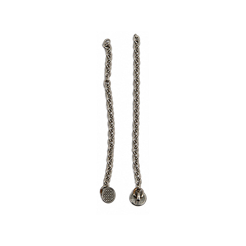 Pair of Morelli bondable buttons with chain, metal fasteners and decorative chain detail, suitable for clothing or accessories.