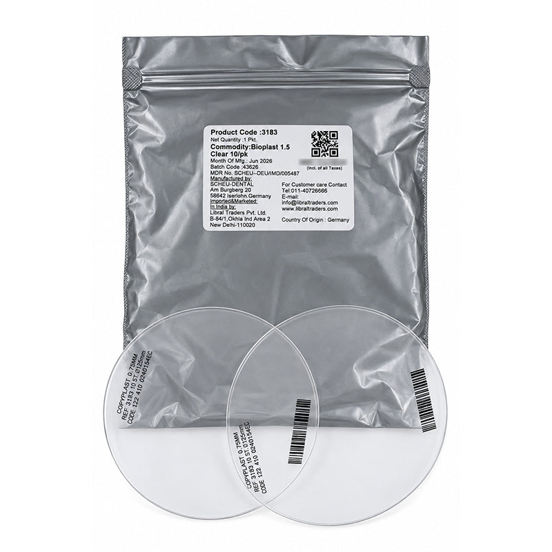 Scheu-Dental Bioplast clear soft sheet, 125mm, transparent flexible material for dental applications.