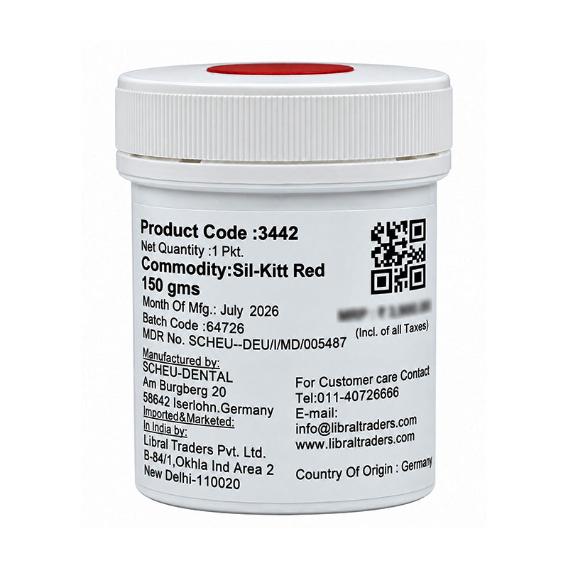 Scheu Sil-Kitt Red thermoforming accessory material by Scheu-Dental in 150g package, shown in the image.