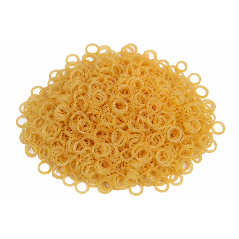 TP Orthodontics plain latex elastics in tooth-colored for orthodontic use, shown in a clear, natural close-up image.