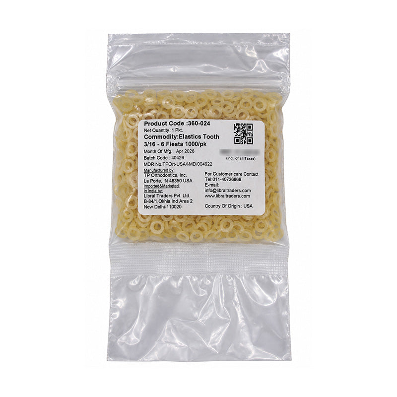 TP Orthodontics TP Ortho Plain Latex Tooth Colour Elastics showing clear latex elastics for orthodontic use