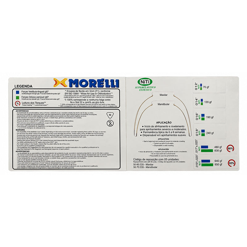 Morelli tooth color archwires set showing various tooth-colored orthodontic wires for dental braces.