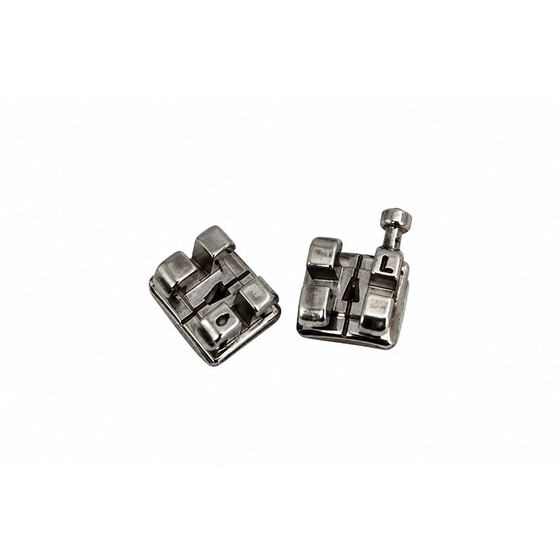 Dentaurum Equilibrium metal orthodontic brackets for Roth and MBT, standard and mini sizes, used in orthodontic treatment.