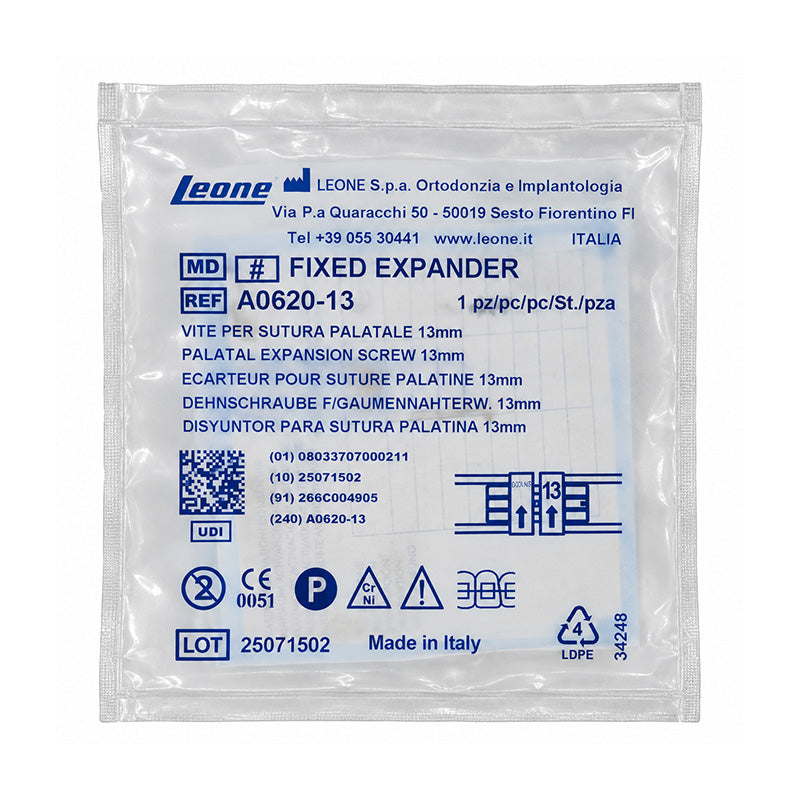 Leone Hyrex Rapid Expander Screw by Leone s.p.a, showing a close-up of the dental rapid expander screw with metal components.