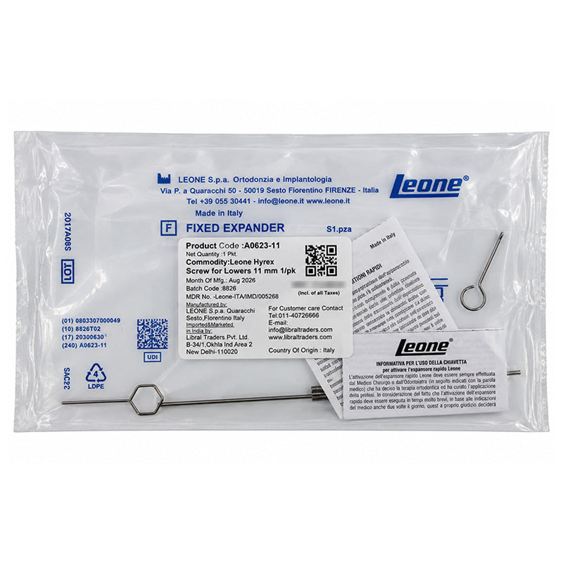 Leone Hyrex Rapid Expander Screw, a dental rapid expander device with metal components and expansion mechanism.