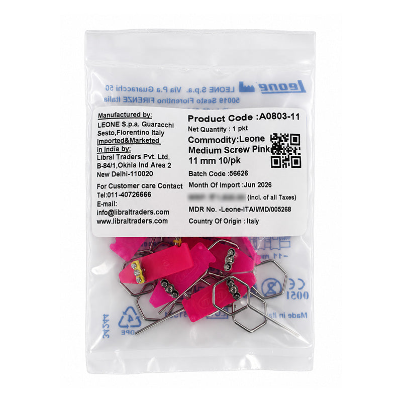 Leone Medium Screw Pink 11 mm, standard screw with pink finish, displayed on a plain background.