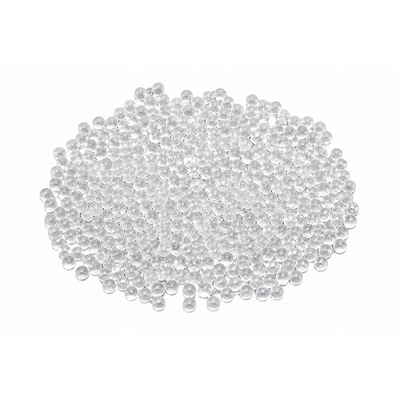 Bio-Art glass jar with 250g of dental laboratory balls for vacuum forming machines, used in dental lab procedures.