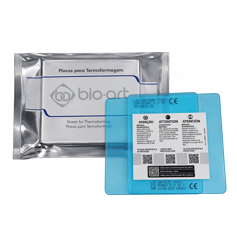 Bio-Art Hard Sheet Square 125x125mm thermoforming material showing a close-up of the durable, rigid plastic sheet surface.
