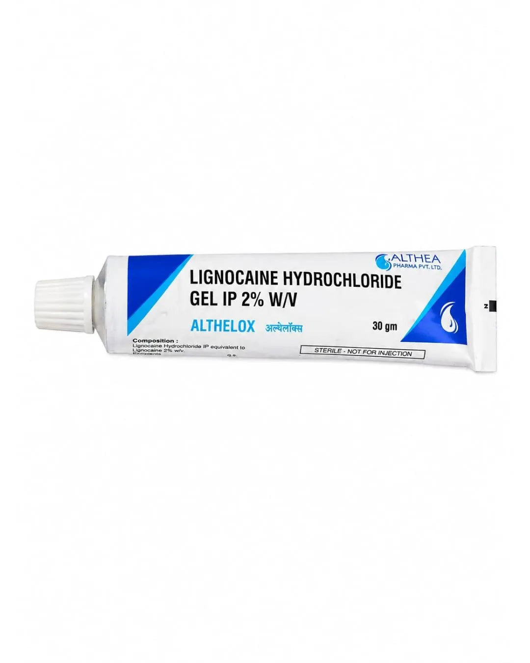 Amidentis Althelox lignocaine hydrochloride 2% topical anesthetic gel for dental anesthesia, shown in a tube and applicator.