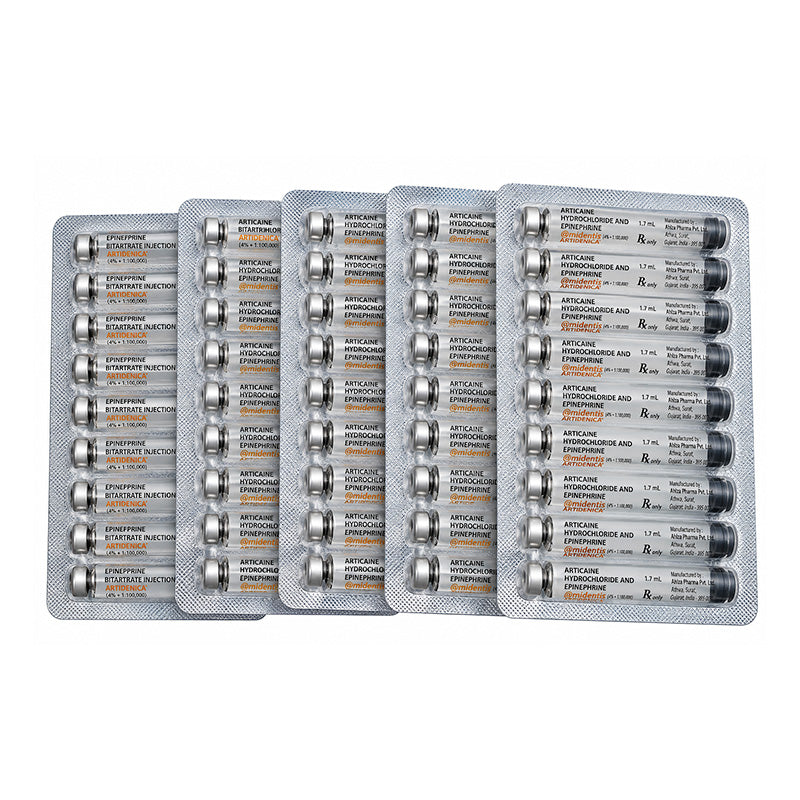 Amidentis Artidenica 4% Articaine dental anesthetic vial for local anesthesia in dental procedures.