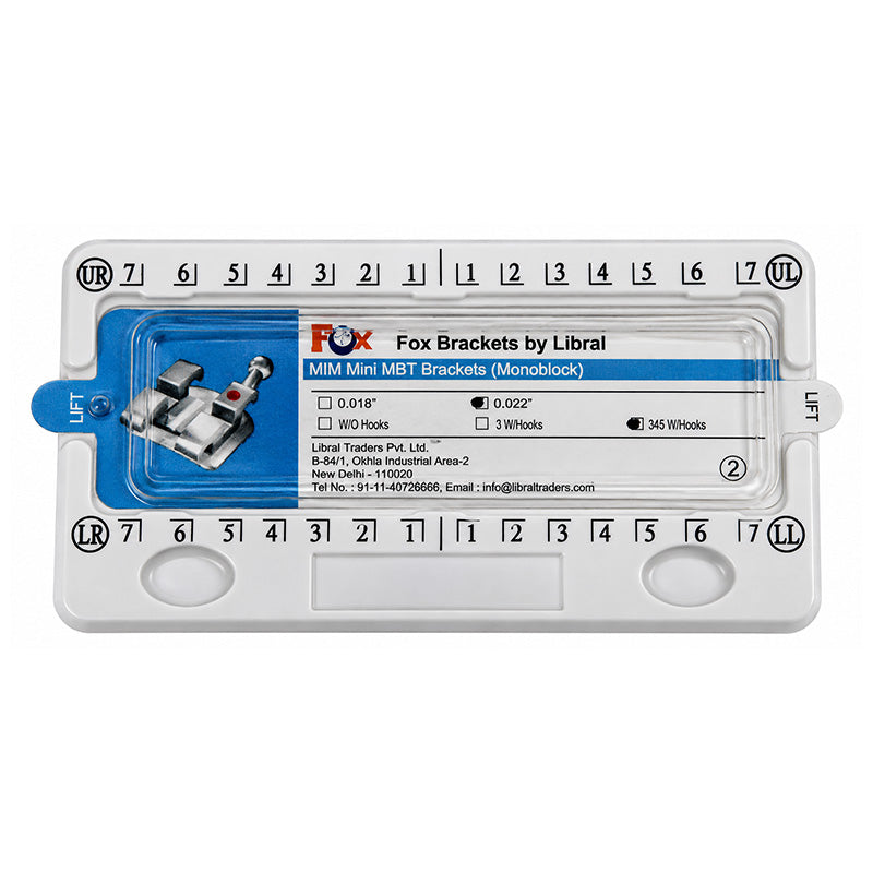 Libral patient kit for MBT 022 bracket kit, including brackets, wires, and tubes for orthodontic treatment.
