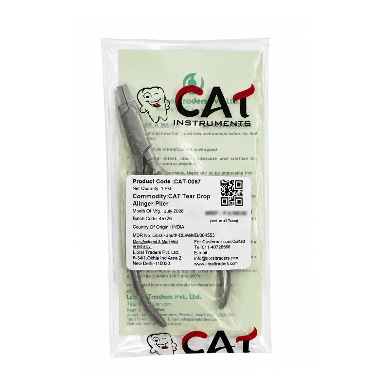 CAT Tear Drop Aligner Plier for clear aligners, CAT Instruments, showing the precision tool with tear drop tips.