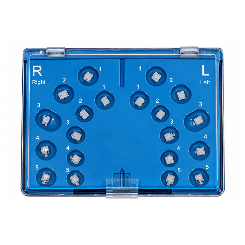 Fox Passive (SLB) Ceramic MBT 022 Brackets Kit, self-ligating orthodontic brackets with ceramic finish, shown in the image.