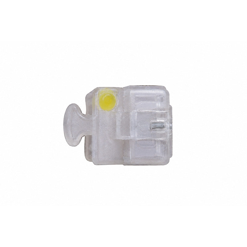Fox Passive SLB ceramic MBT 022 brackets kit showing clear self-ligating brackets with metal slots for orthodontic treatment.