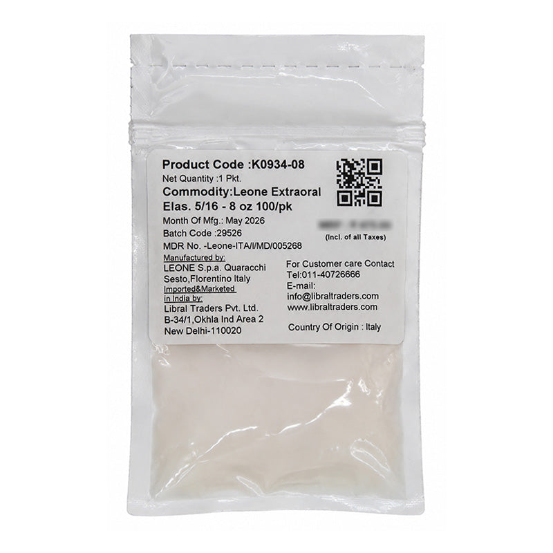 Leone Extraoral Elastics by Leone S.p.a, showing a set of clear orthodontic elastics for dental alignment.