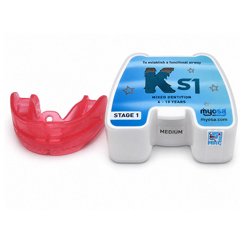 MRC Myosa for Kids trainer appliance and splint from Myofunctional Research Co., designed for orthodontic support in children.
