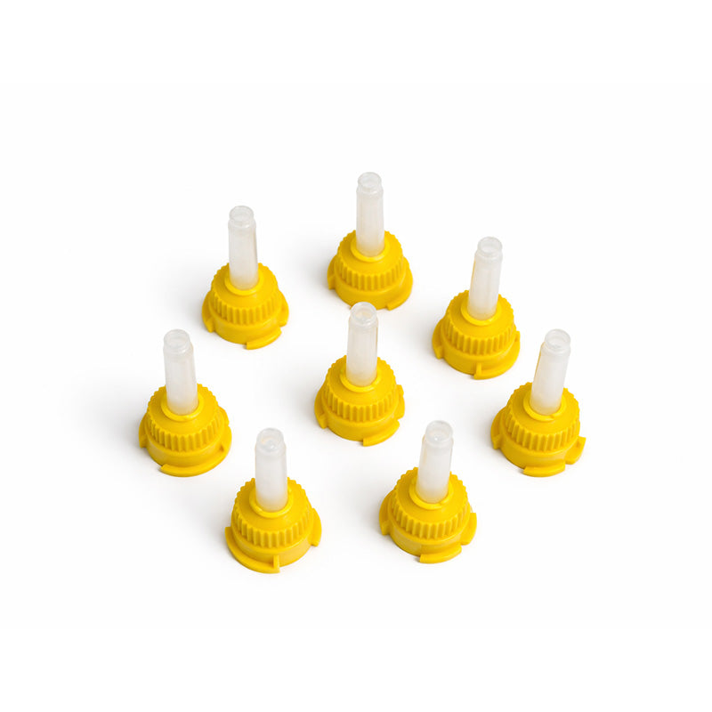 Yellow LD Mixing Tips for dental dispensing guns, 50-pack, disposable dental mixing tips for precise application.