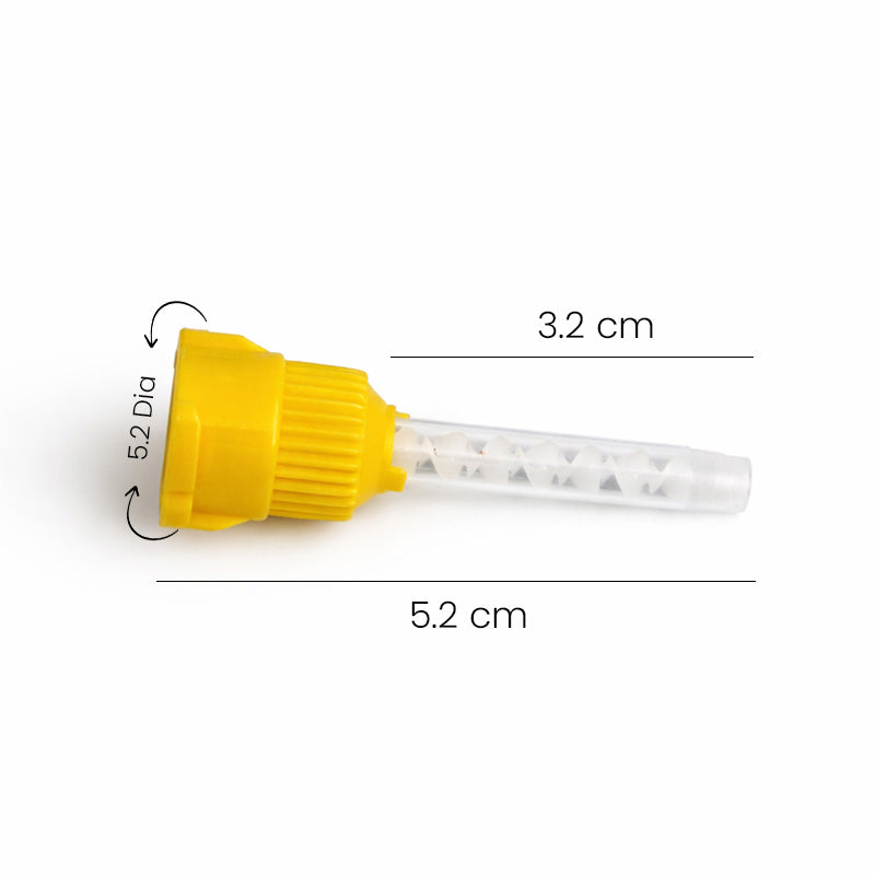 Yellow LD mixing tips for dental dispensing guns, 50-pack, compatible with LD dental disposable dispensing tools.