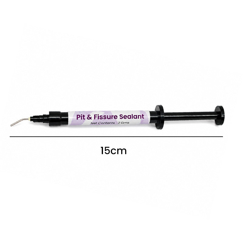 Libral Light Cure Pit and Fissure Sealant in 2g syringe for preventive dentistry, shown in applicator with dental tools.