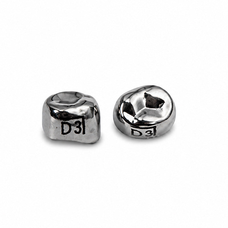 Stainless steel LD Pedo Crown for adults and children, dental crown with smooth finish and metal construction.