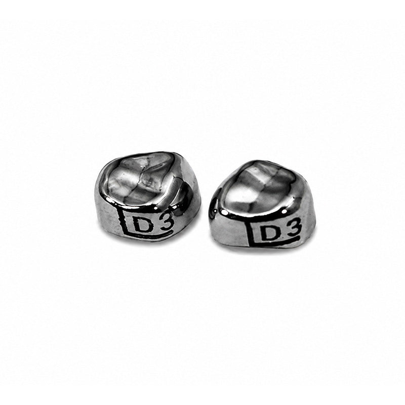 Adult and pedo stainless steel crown by LD Dental Disposables, showing a shiny, durable dental crown for tooth restoration.