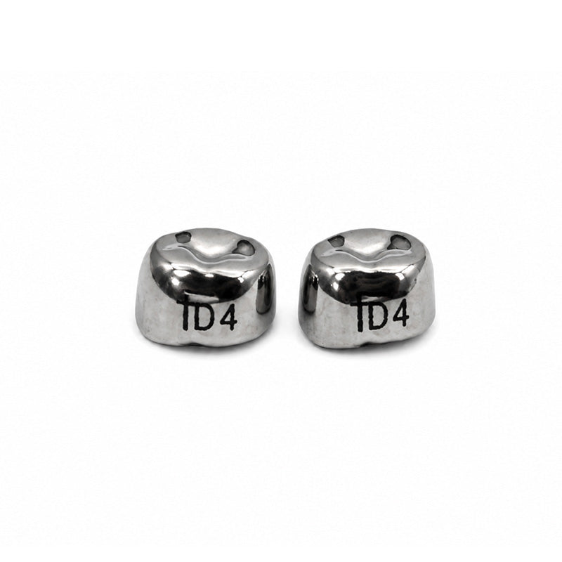 Stainless steel LD Pedo Crown for adults and children, designed for dental restorations, shown in a close-up image.