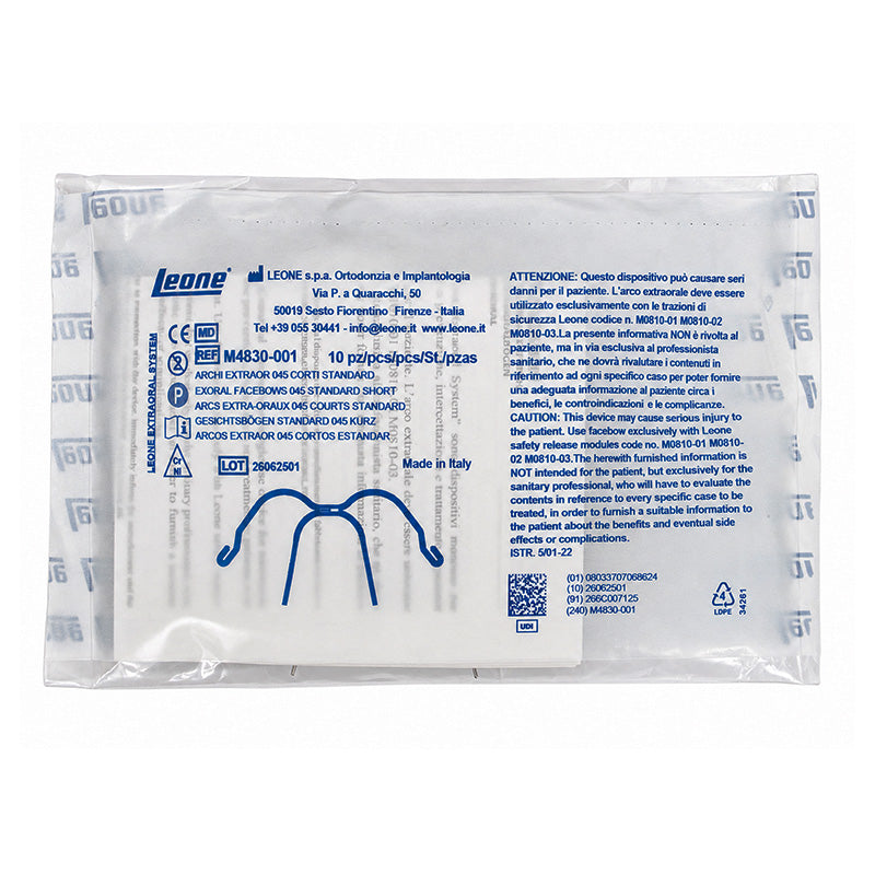 Leone Facebow Standard headgear and accessories, black adjustable straps with metal components for orthodontic use.