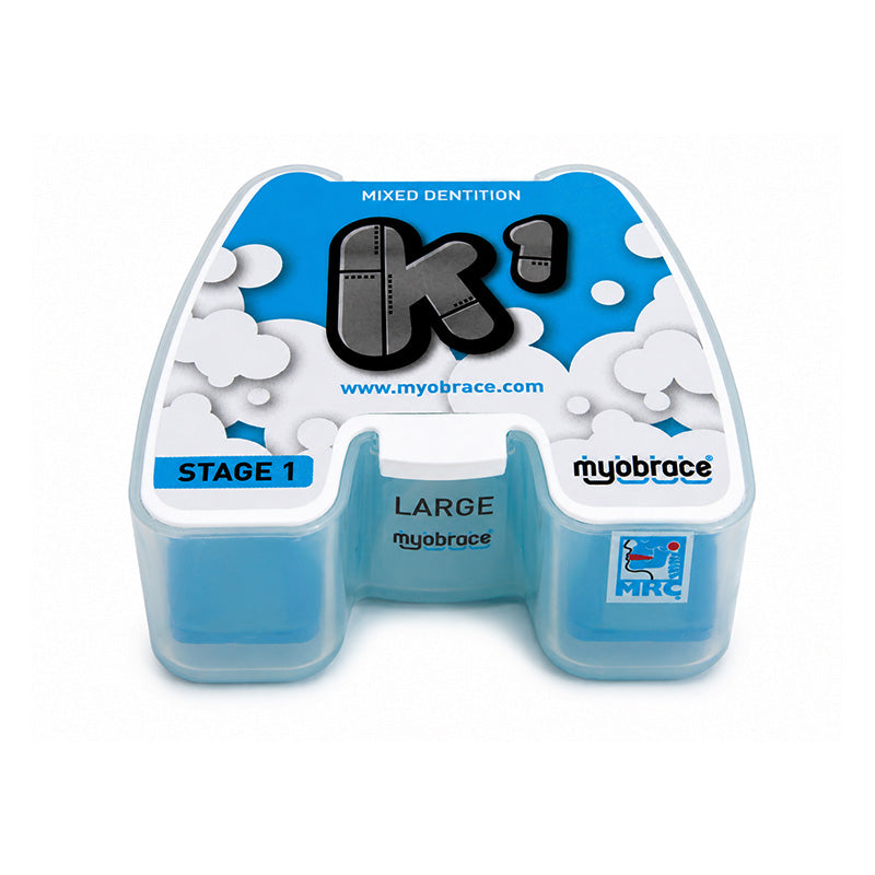 MRC Myobrace for Kids K1 trainer appliance by Myofunctional Research Co., showing a children's orthodontic splint.