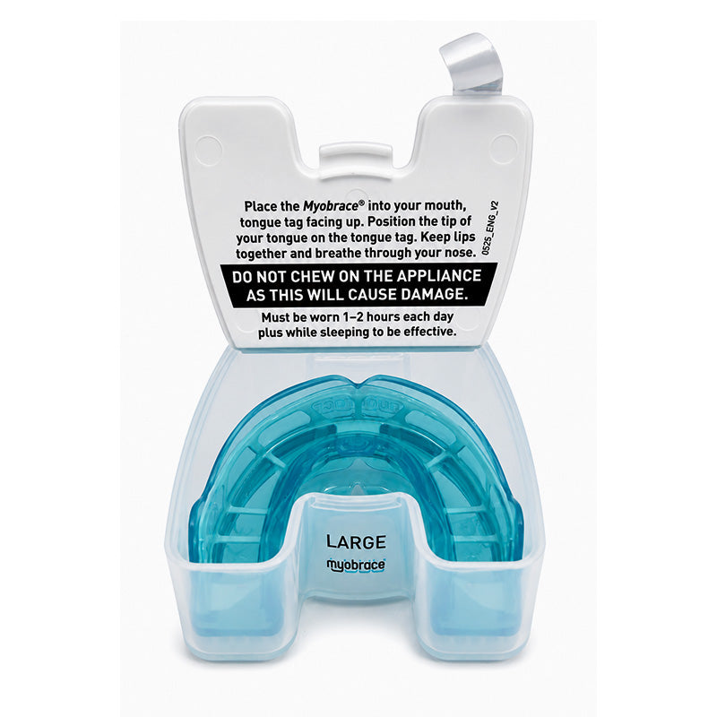 Myobrace K2 trainer appliance by Myofunctional Research Co. for kids, showing the orthodontic splint and adjustable design.