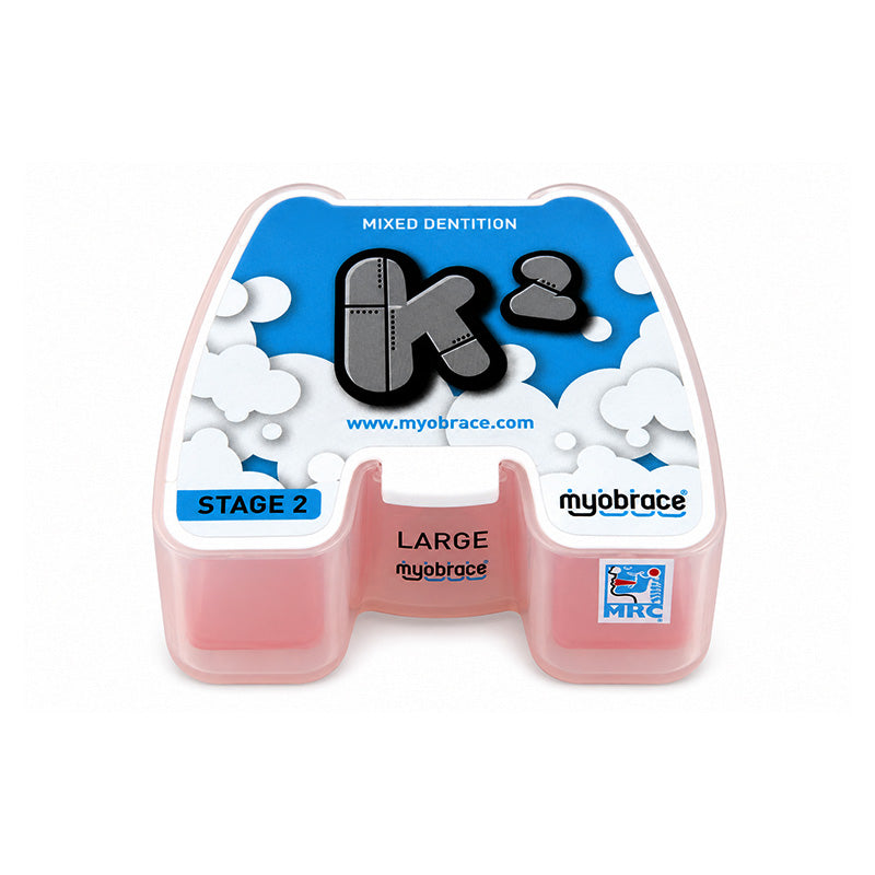Myobrace K2 trainer appliance for kids by Myofunctional Research Co. designed to improve oral posture and jaw development.