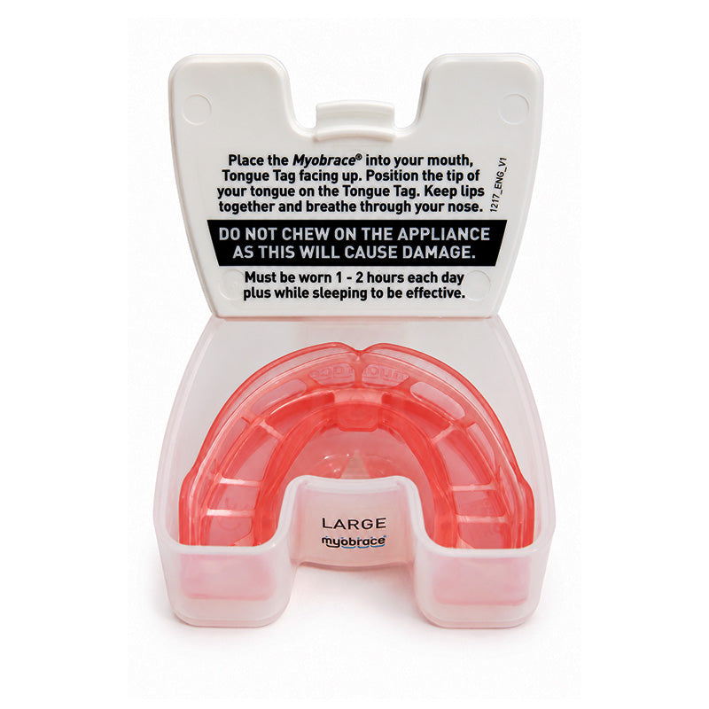 MRC Myobrace K2 trainer appliance for kids, showing a clear orthodontic splint device designed to improve oral habits and jaw alignment.