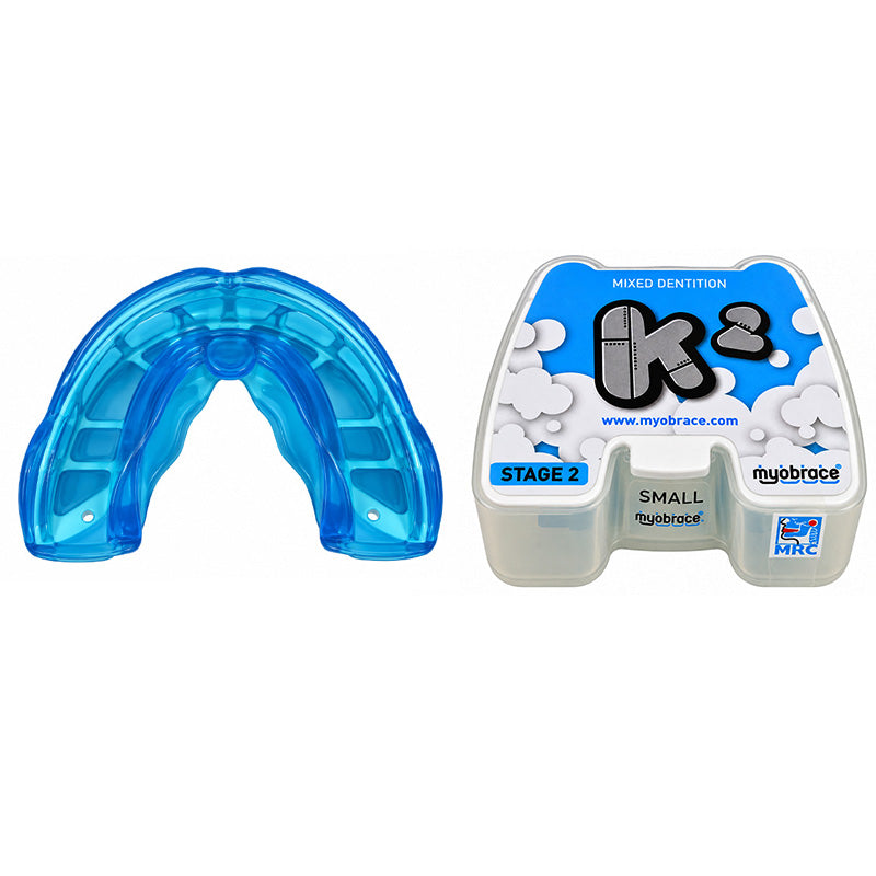 Myofunctional Research Co. MRC Myobrace K2 trainer appliance for kids, showing a clear view of the orthodontic splint and design