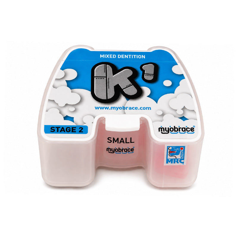Myobrace K2 trainer appliance for kids by Myofunctional Research Co., showing the orthodontic device designed for dental correction.