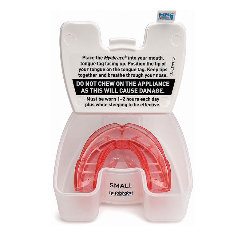 Myobrace K2 trainer appliance for kids from Myofunctional Research Co., showing the orthodontic device designed for young children.