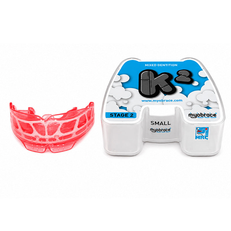 MRC Myobrace K2 trainer appliance for kids, a dental splint used to improve oral posture and jaw alignment.