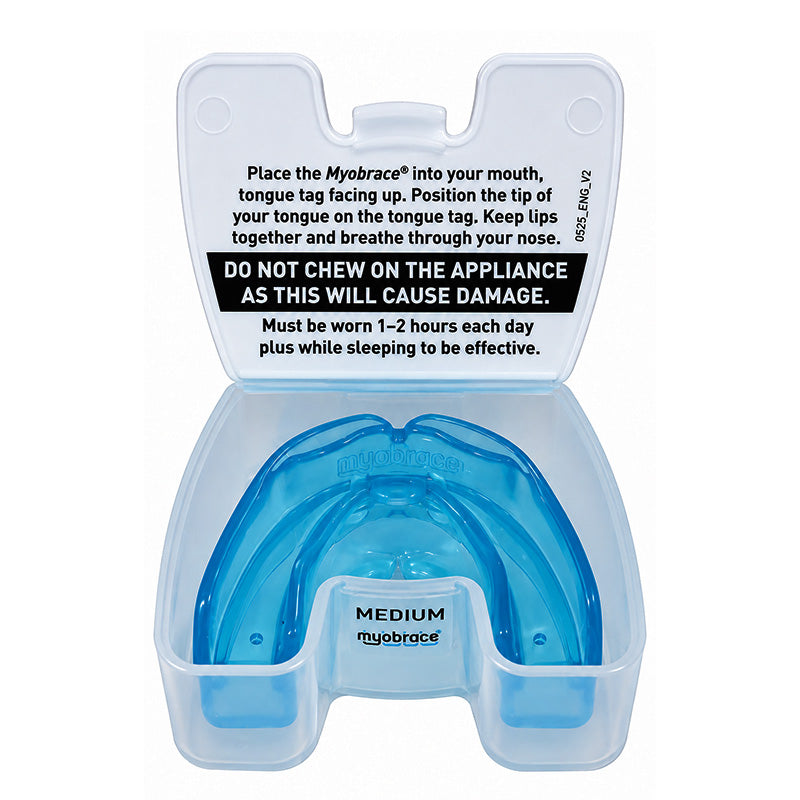 Myofunctional Research Co. Myobrace trainer appliance for teens, showing a clear view of the orthodontic splint design.