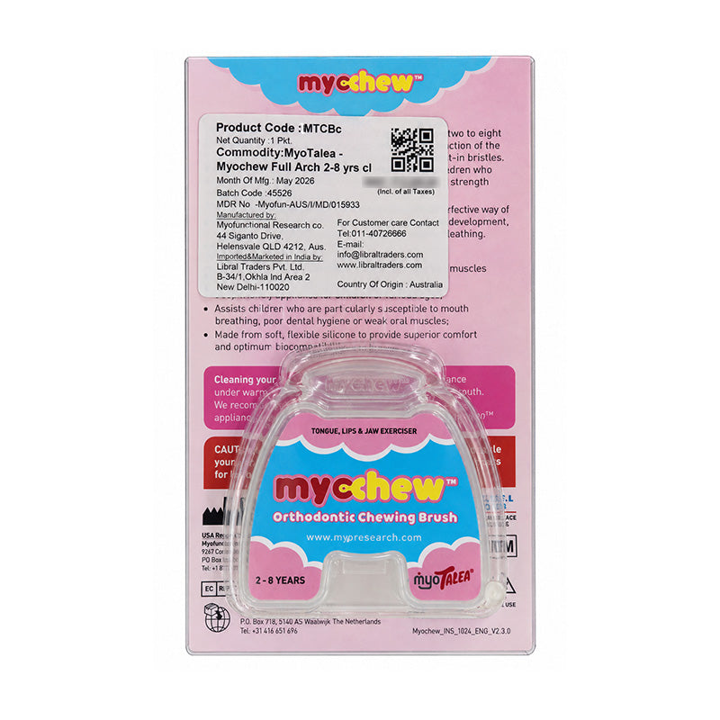 MRC Myotalea Myochew Clear trainer appliance by Myofunctional Research Co. used for orthodontic and myofunctional therapy.