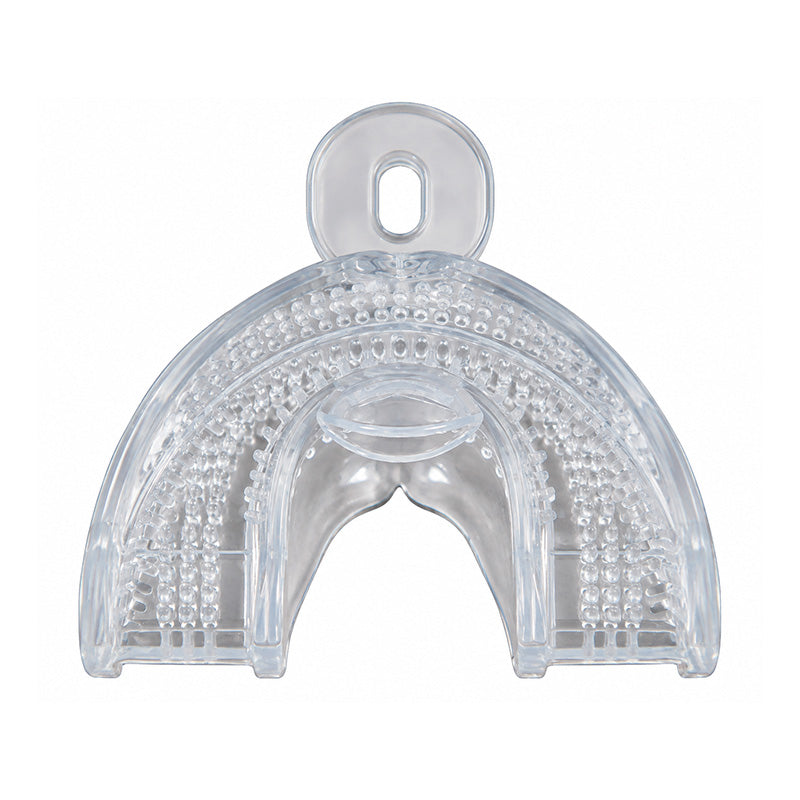 Myofunctional Research Co. Myotalea Myochew Clear trainer appliance for jaw and bite alignment, shown in a close-up view.