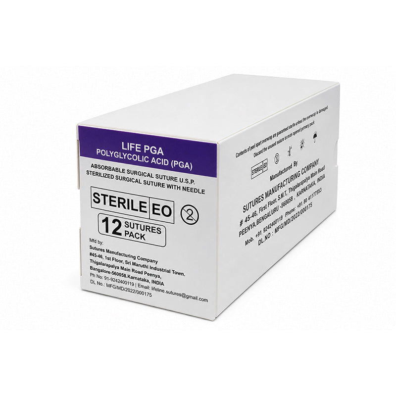 LIFELINE Life Polyglycolic Acid (PGA) 20mm round-bodied absorbable suture needle, half-circle needle for medical suturing.
