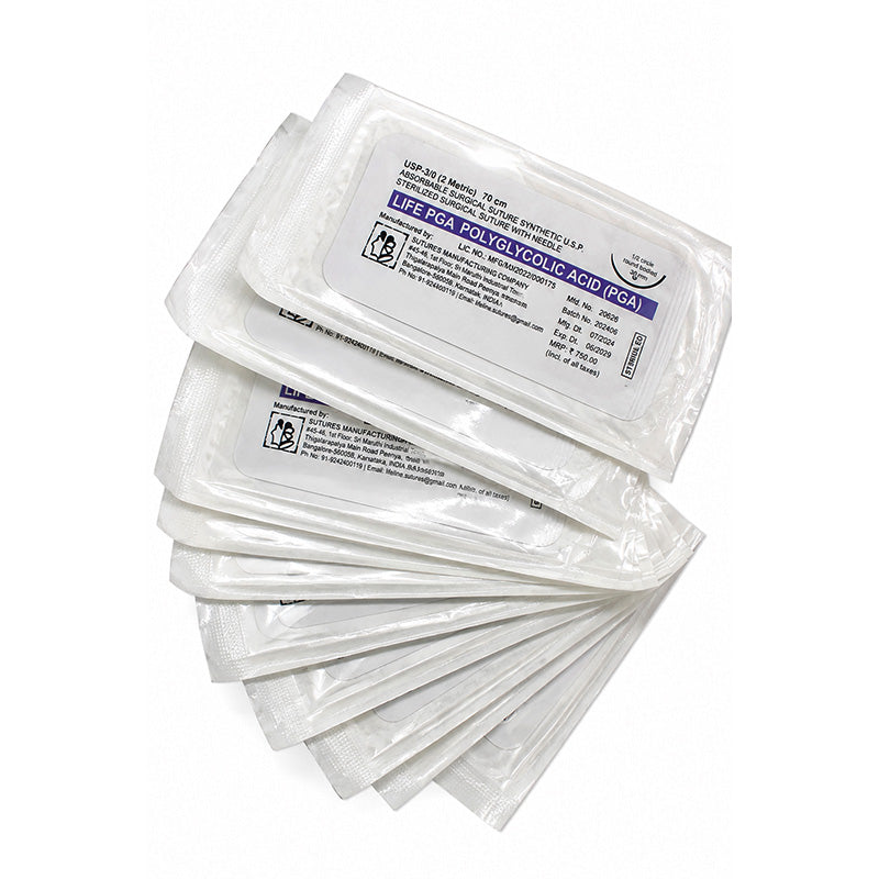 LIFELINE Life Polyglycolic Acid (PGA) 20mm round-bodied absorbable suture with needle, half-circle shape, for surgical use
