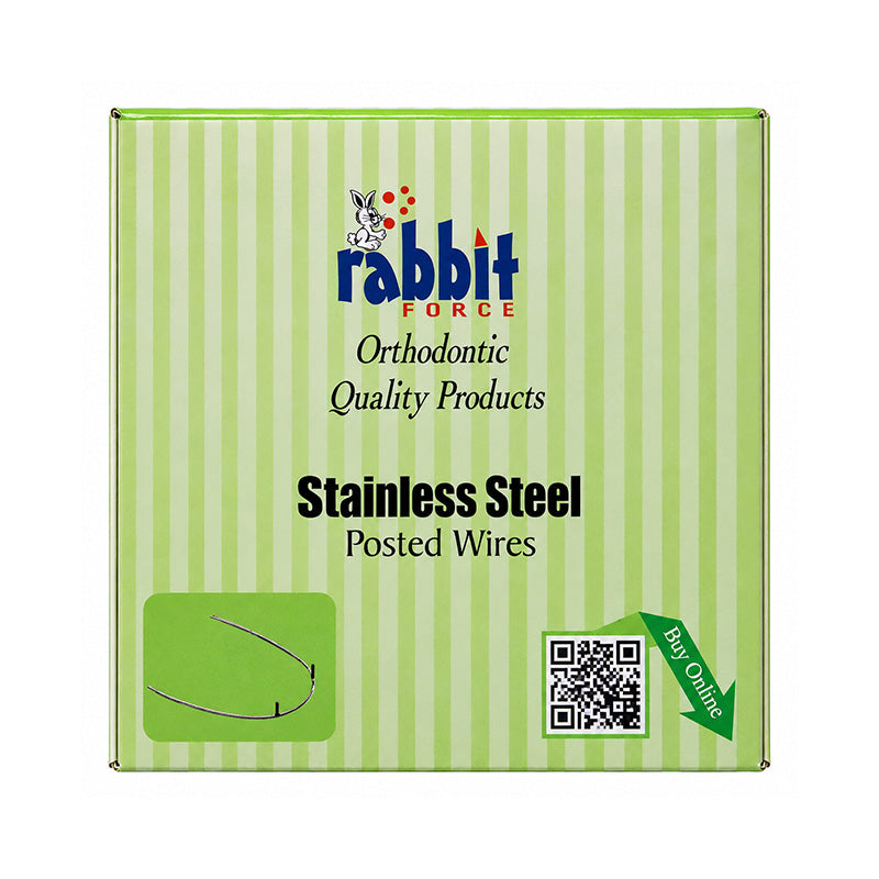 Stainless steel RF SS Brass Posted Preformed Wires by Rabbit Force, showing preformed wires with brass posts on a white background.