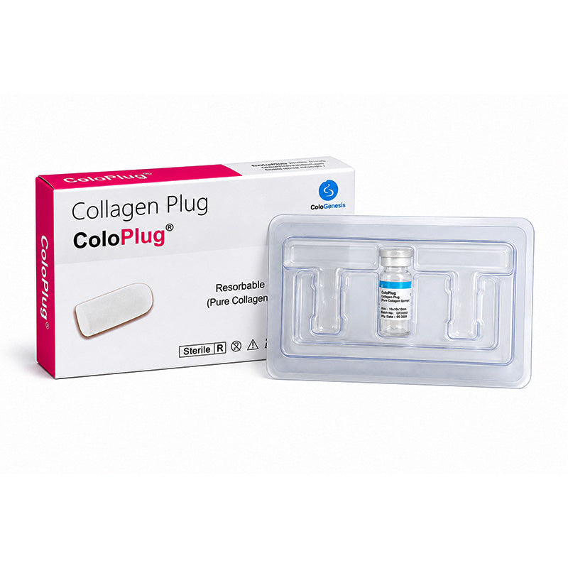 Sterile Cologenesis Colo Plug collagen sponge membrane, resorbable and suitable for surgical or wound dressing applications.