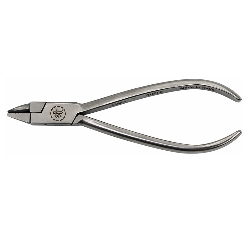 Shree Orthodontics light wire and bird beak plier with grooves, short design, ideal for precise wire bending and orthodontic work.