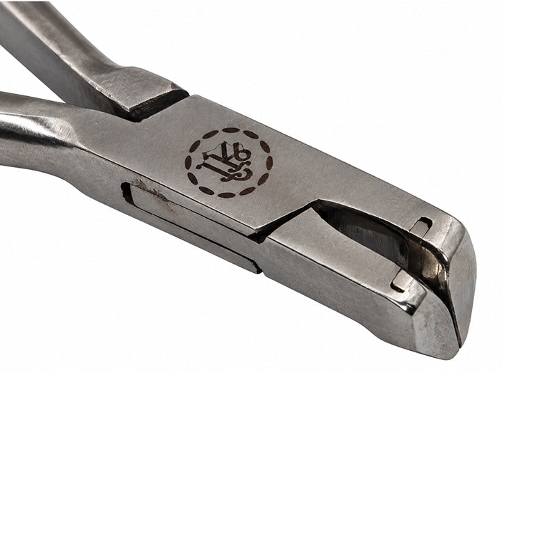 Shree Orthodontics Distal End Cutter with safety hold, stainless steel dental instrument for precise orthodontic work.