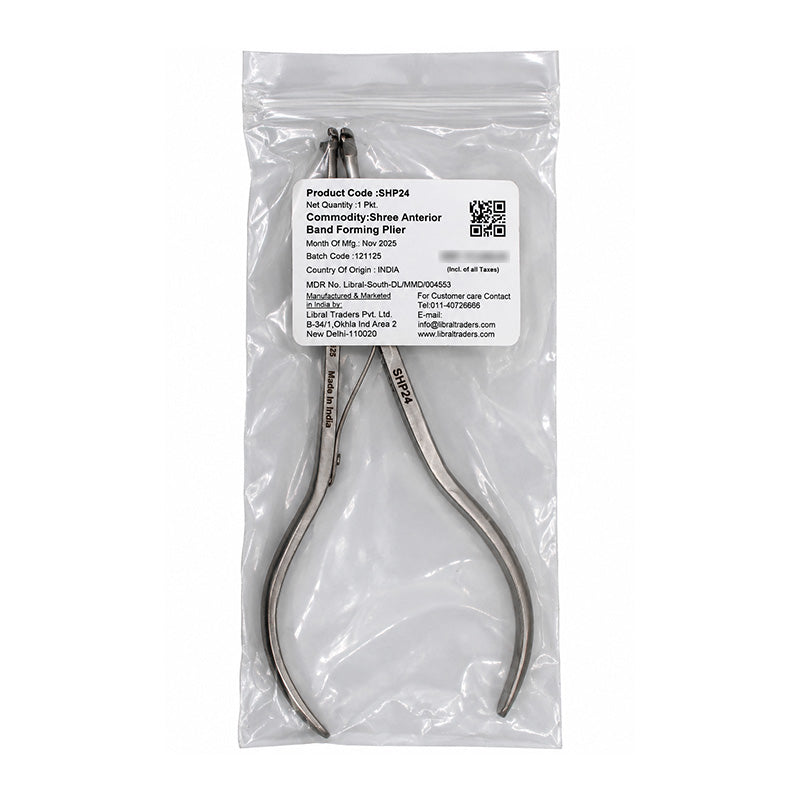 Shree Anterior Band Forming Plier for orthodontic banding, featuring ergonomic handles and precision tips for dental procedures.