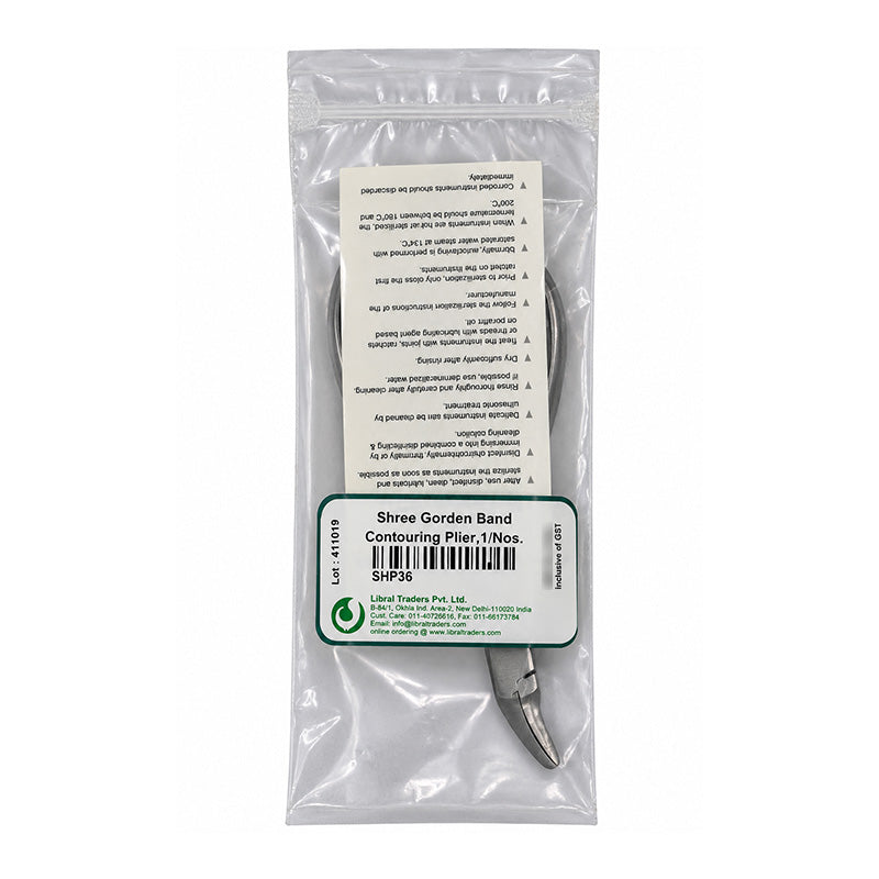Shree Orthodontics Band Contouring Gorden Style Plier used for orthodontic banding procedures, with a slim, precise design.